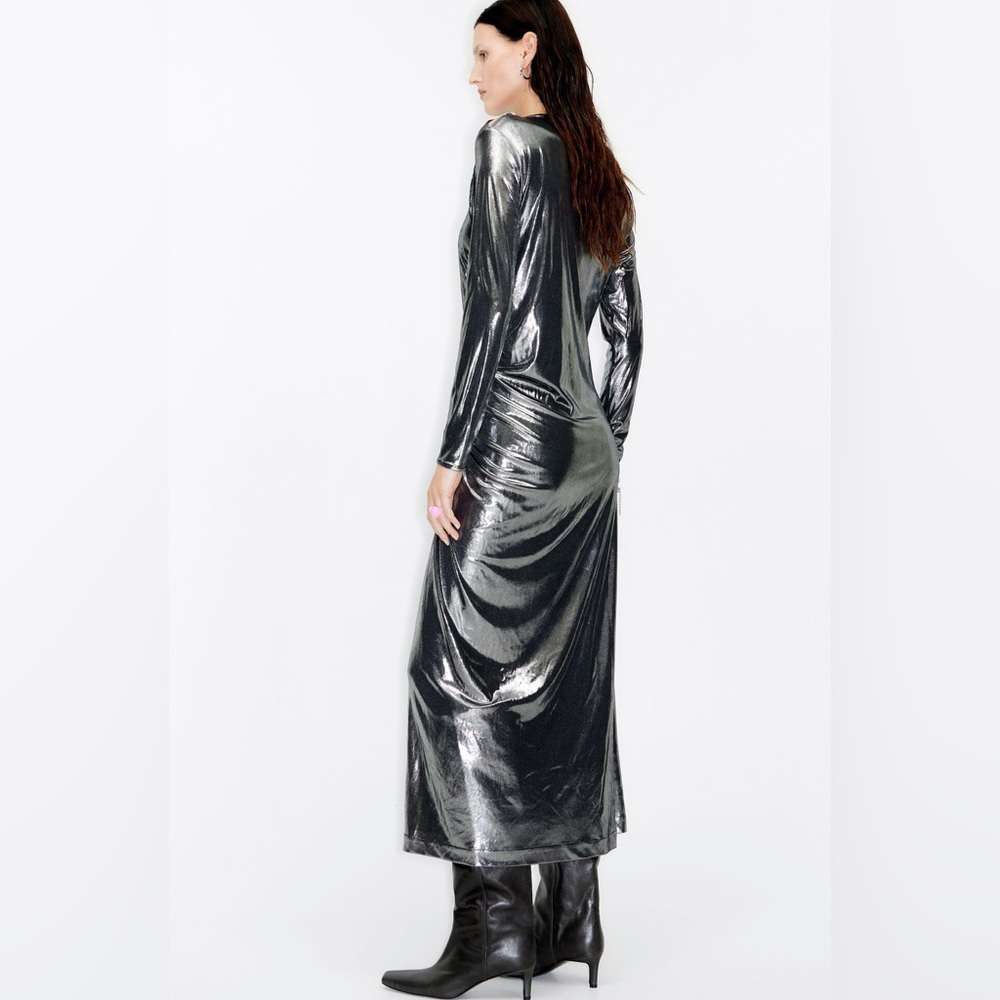 BIMBA Y LOLA 
LONG METALLIC SILVER DRESS SIZE XS - Picture 2 of 6